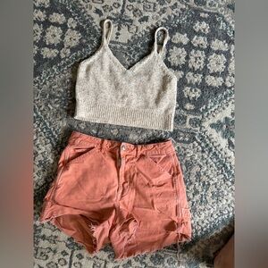 American Eagle Outfitters Cream Knit Top and Orange Shorts soft and stretch S 6